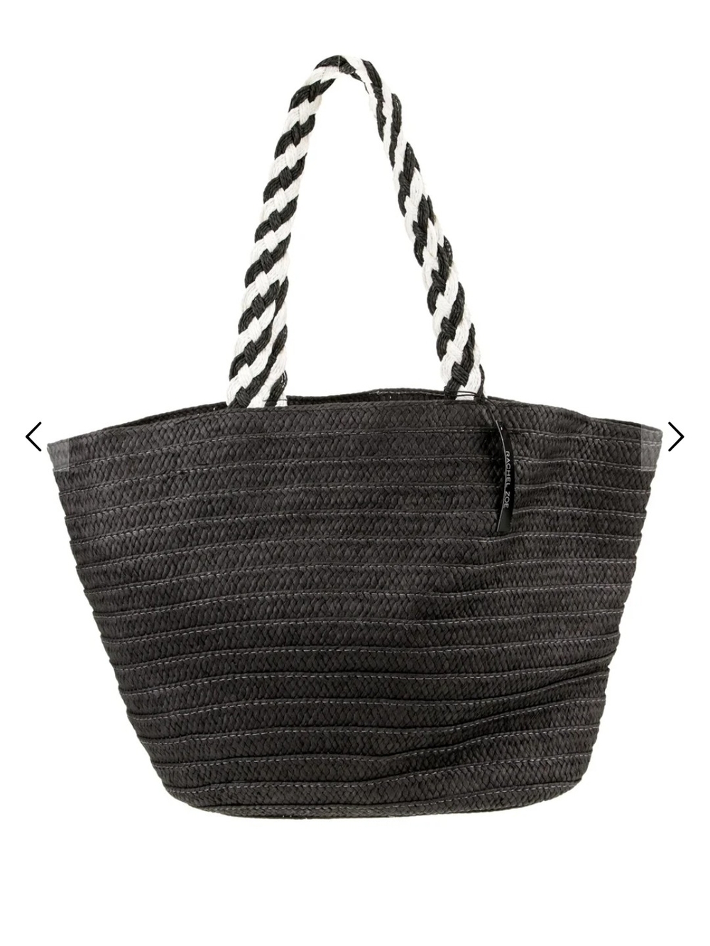 Rachel Zoe BOS Raffia Black Straw Tote with Black & White Rope Handles